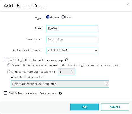 Screen shot of the Users and Groups dialog box